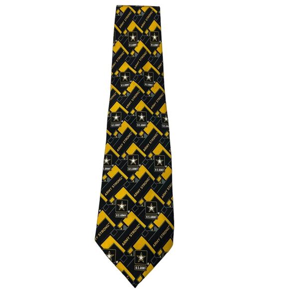Eagle Neckwear Other - Eagle Neckwear Men 100% Silk Tie Army Strong Block Pattern Black Gold Stars New
